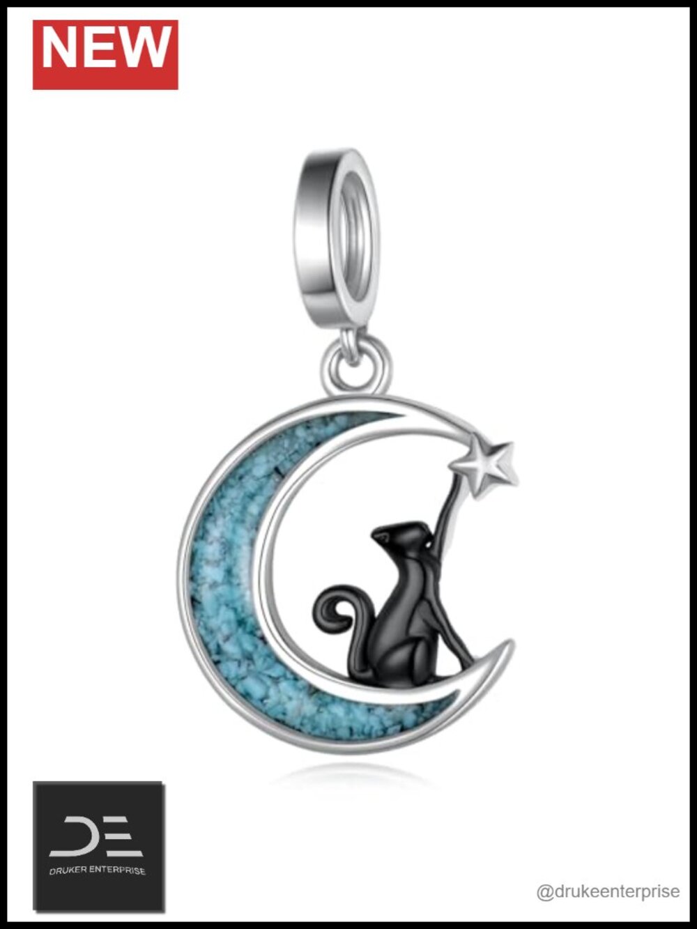 925 Sterling Silver Turquoise Cat Charm Bead Jewelry Gift for Women